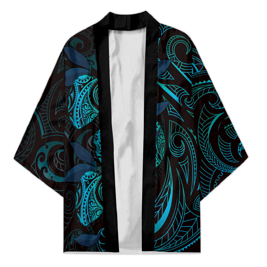 Hawaiian Mango Tribal Tattoo Kimono Teal Pacific Traditional Pattern