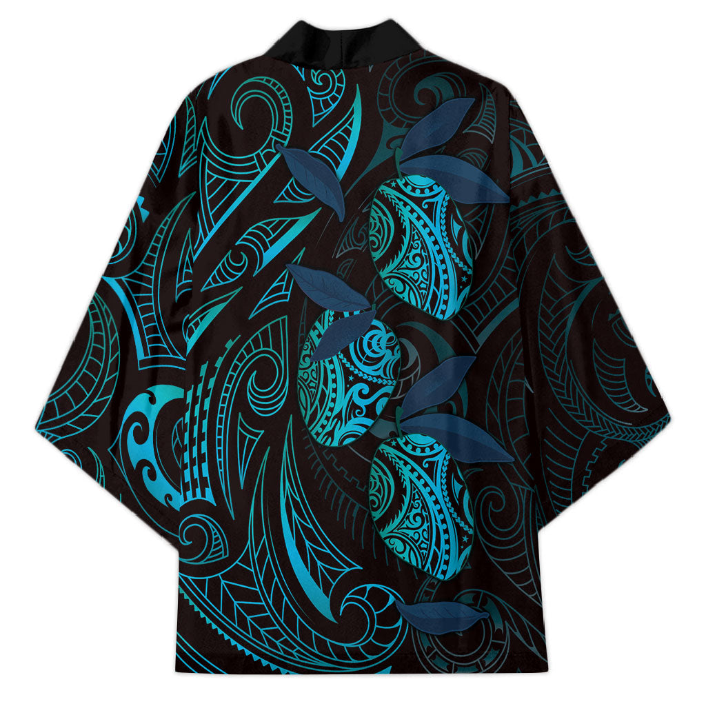 Hawaiian Mango Tribal Tattoo Kimono Teal Pacific Traditional Pattern