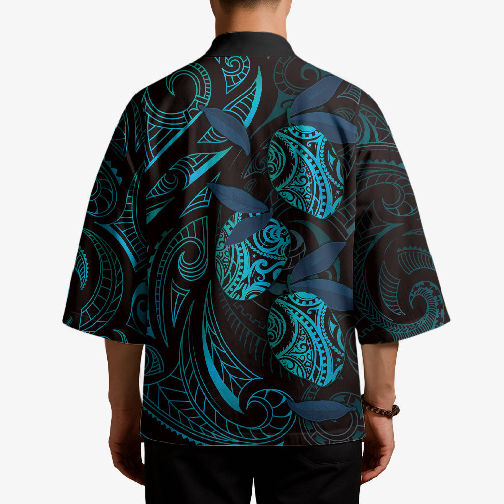 Hawaiian Mango Tribal Tattoo Kimono Teal Pacific Traditional Pattern