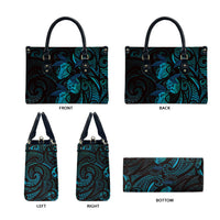 Hawaiian Mango Tribal Tattoo Leather Bag Teal Pacific Traditional Pattern