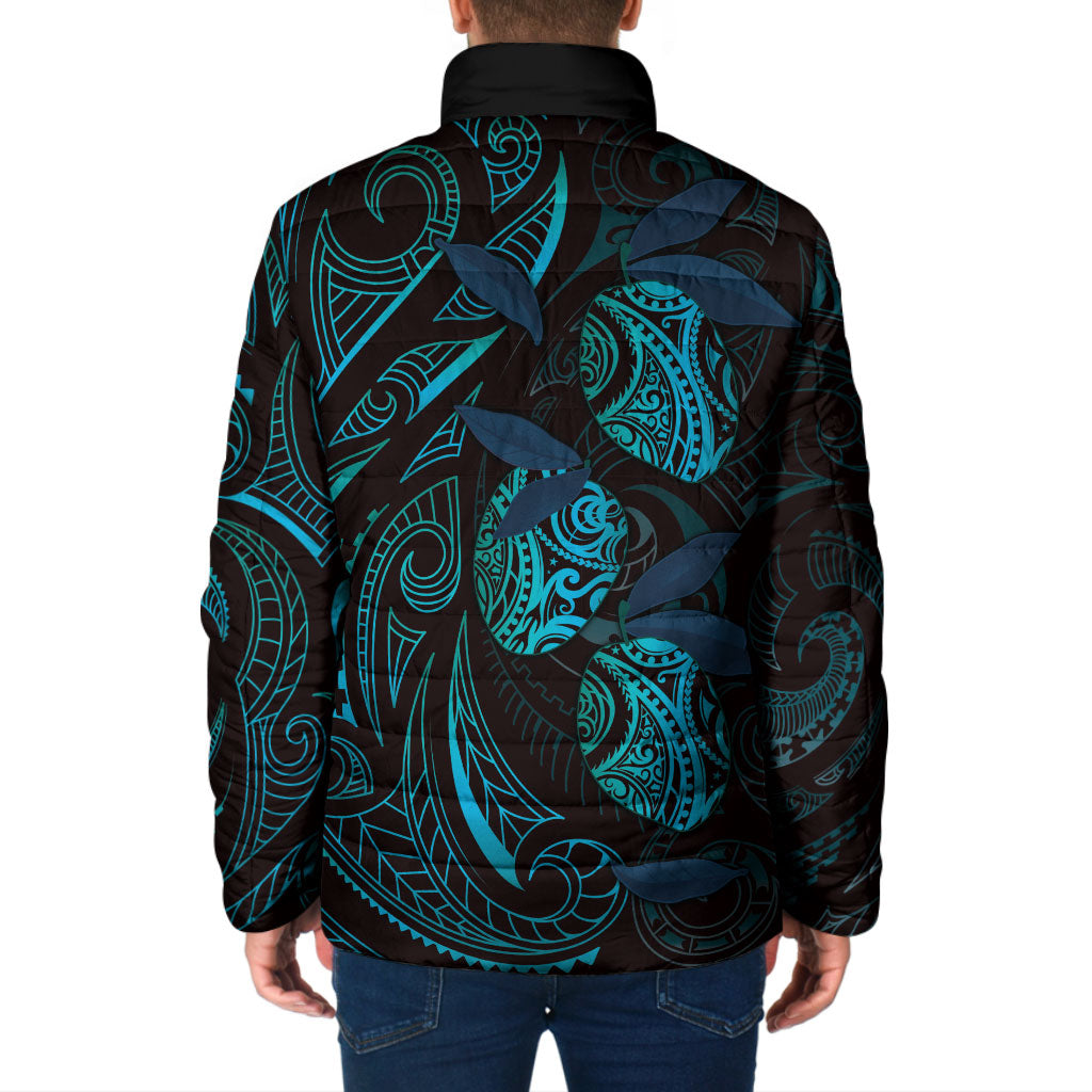 Hawaiian Mango Tribal Tattoo Padded Jacket Teal Pacific Traditional Pattern