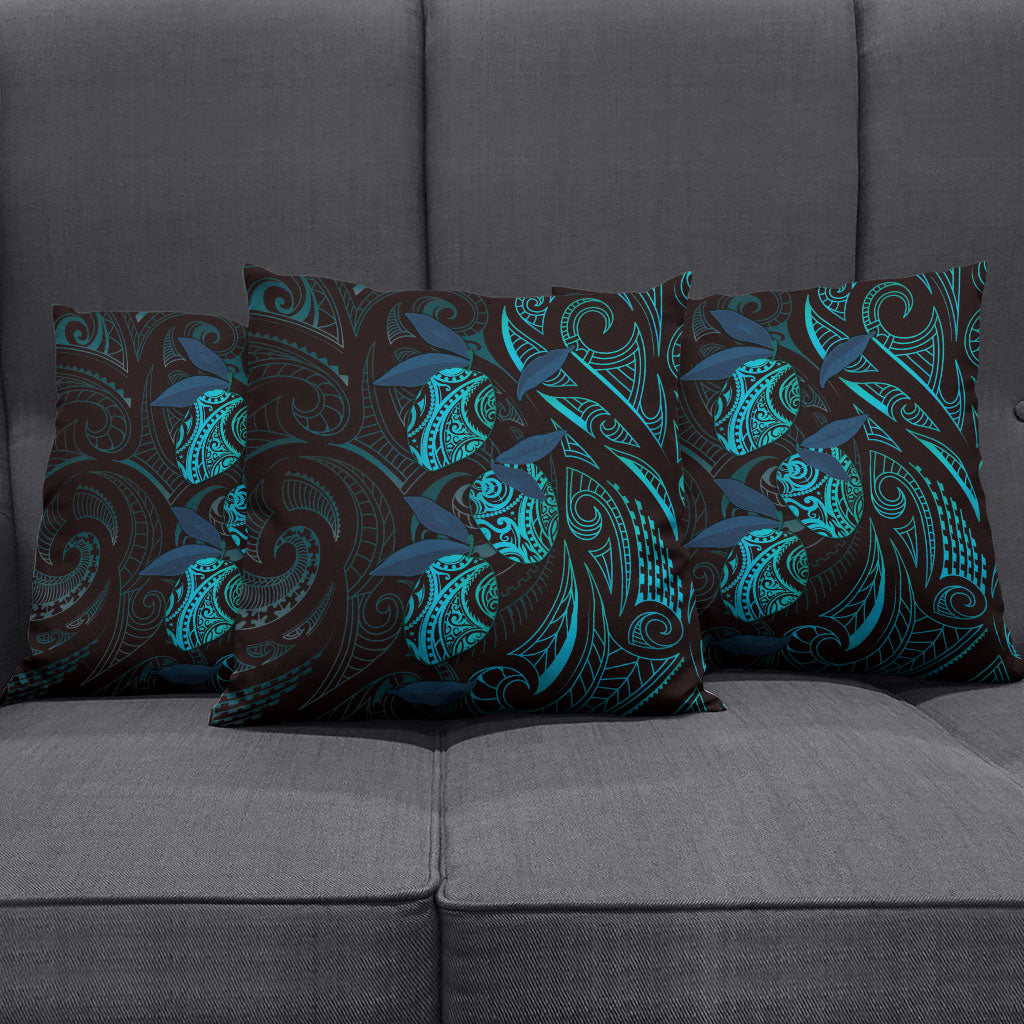 Hawaiian Mango Tribal Tattoo Pillow Cover Teal Pacific Traditional Pattern