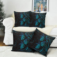 Hawaiian Mango Tribal Tattoo Pillow Cover Teal Pacific Traditional Pattern