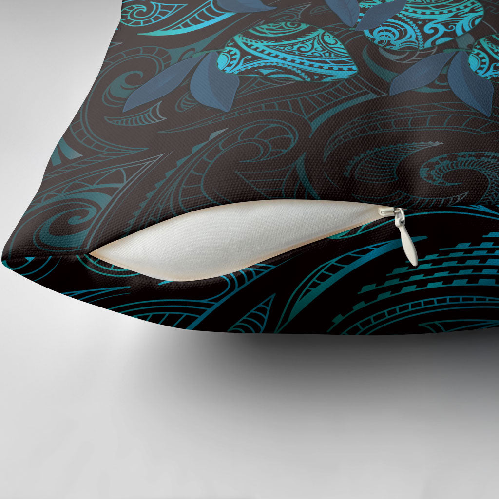 Hawaiian Mango Tribal Tattoo Pillow Cover Teal Pacific Traditional Pattern