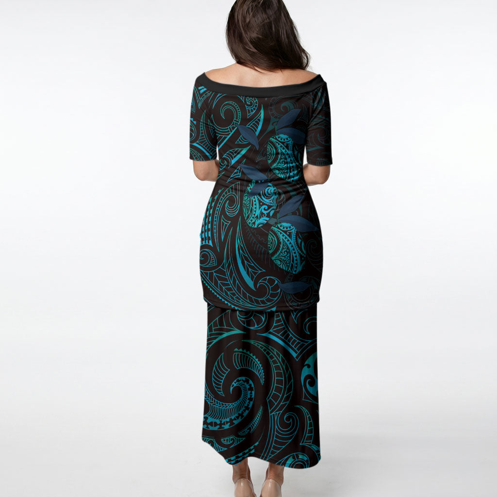 Hawaiian Mango Tribal Tattoo Puletasi Teal Pacific Traditional Pattern