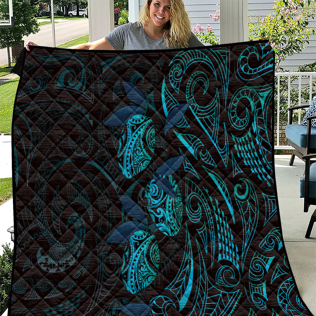 Hawaiian Mango Tribal Tattoo Quilt Teal Pacific Traditional Pattern
