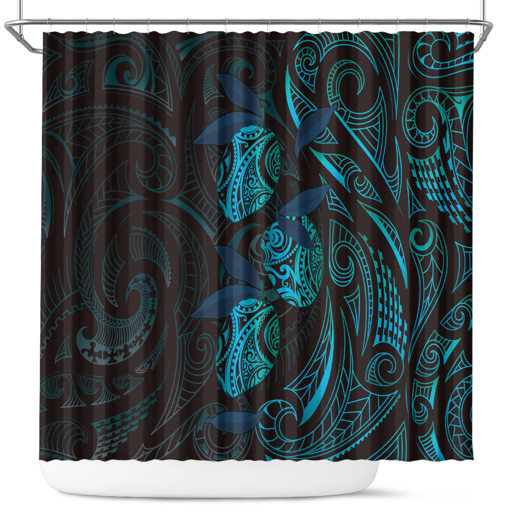Hawaiian Mango Tribal Tattoo Shower Curtain Teal Pacific Traditional Pattern