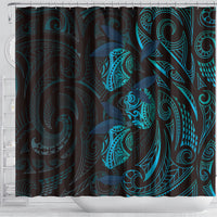 Hawaiian Mango Tribal Tattoo Shower Curtain Teal Pacific Traditional Pattern