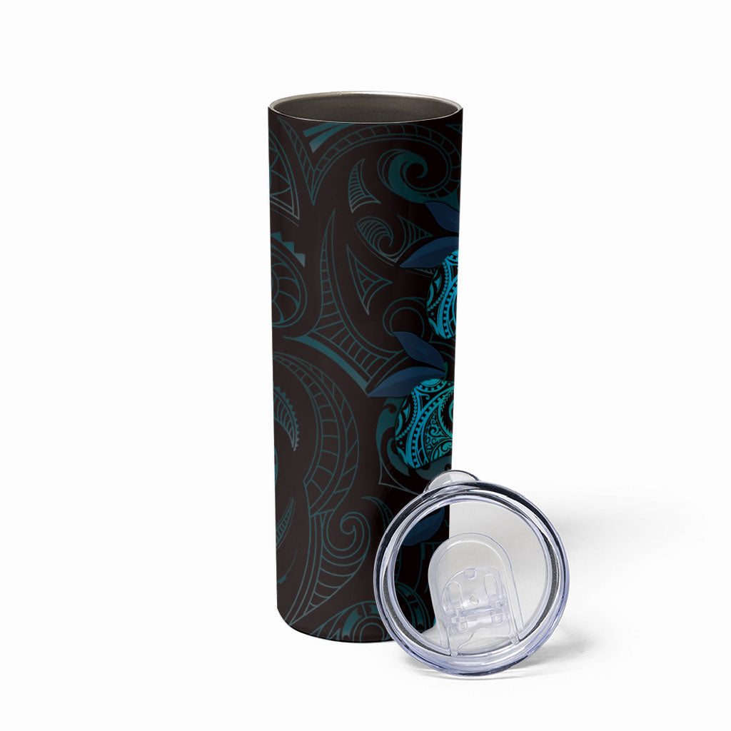 Hawaiian Mango Tribal Tattoo Skinny Tumbler Teal Pacific Traditional Pattern