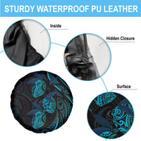 Hawaiian Mango Tribal Tattoo Spare Tire Cover Teal Pacific Traditional Pattern