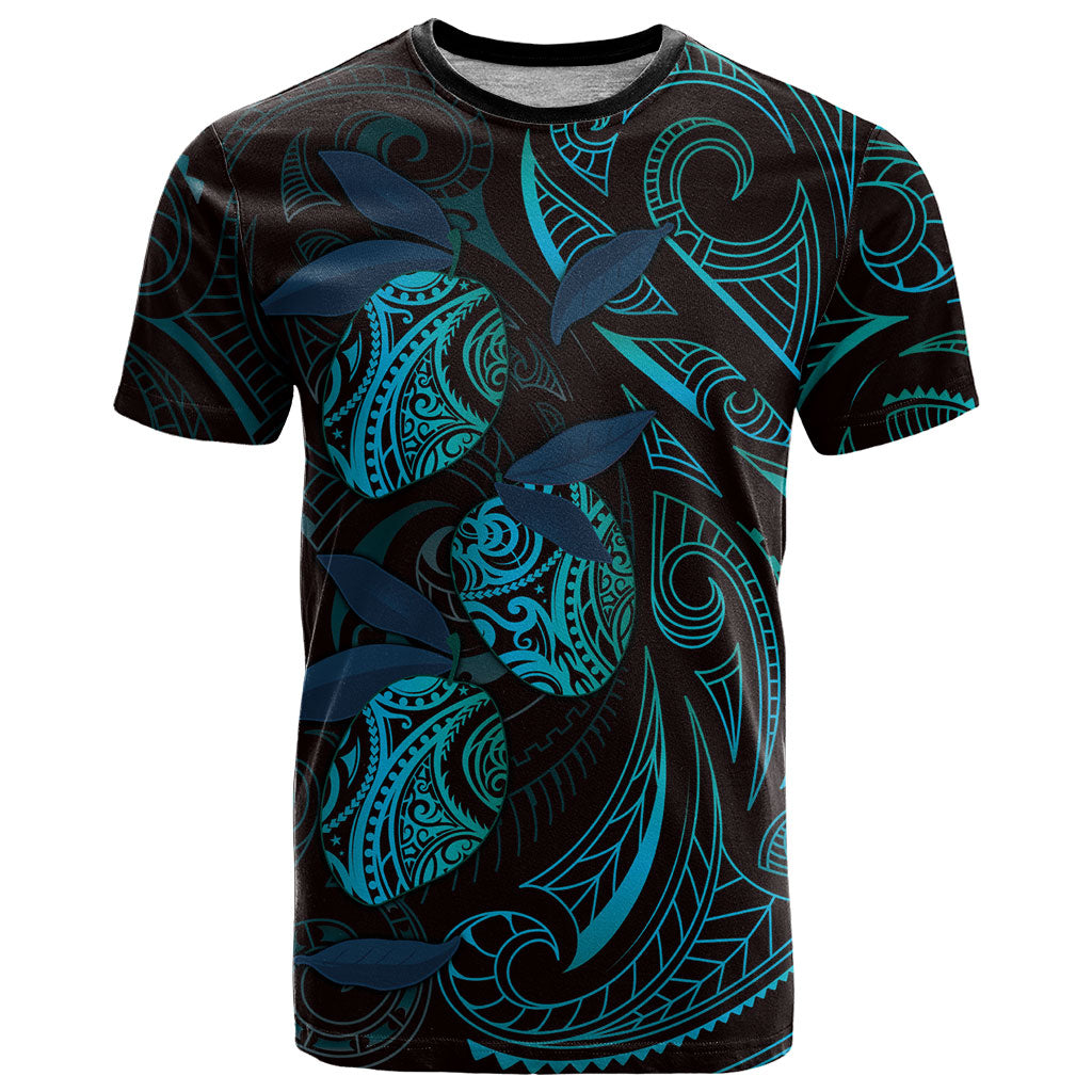 Hawaiian Mango Tribal Tattoo T Shirt Teal Pacific Traditional Pattern