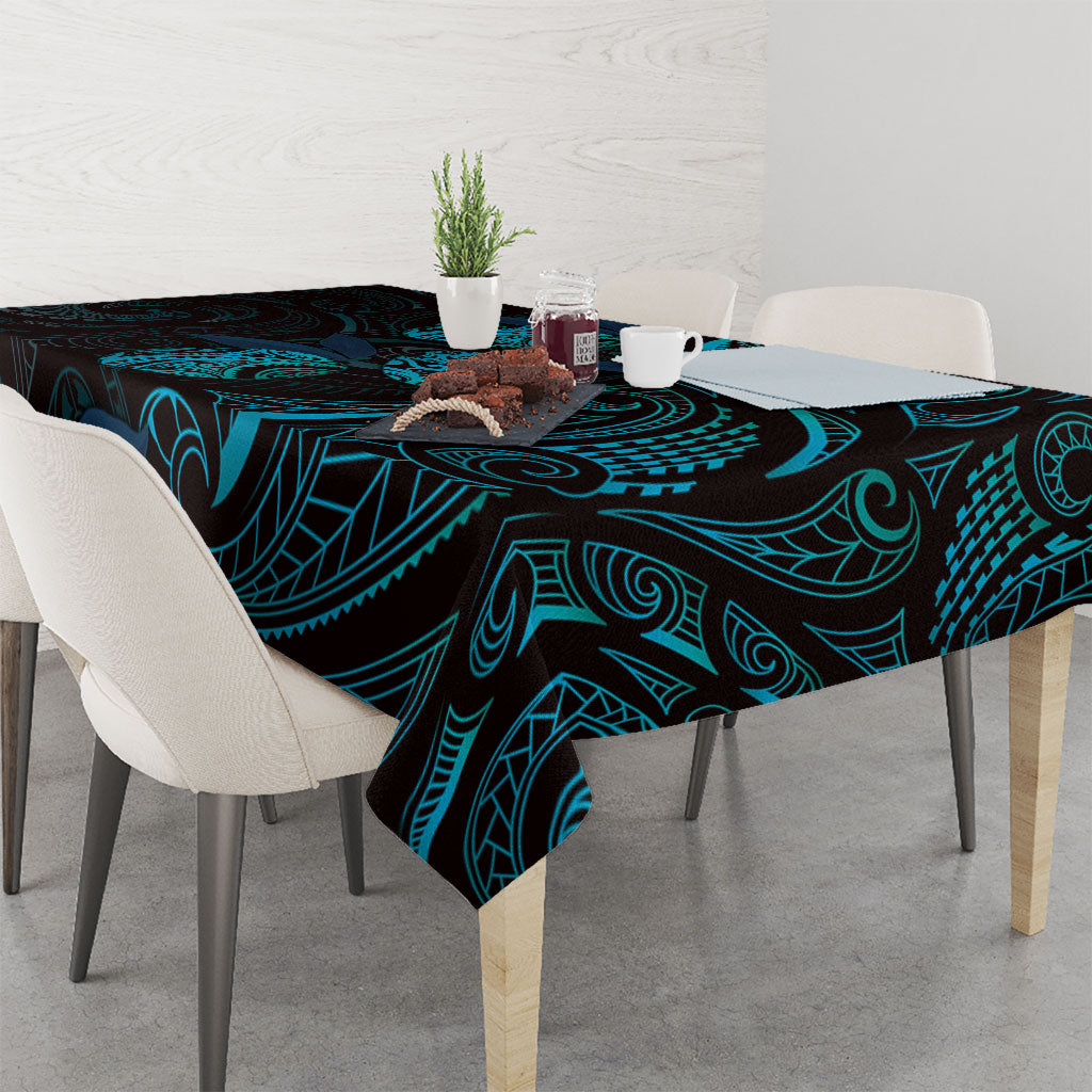 Hawaiian Mango Tribal Tattoo Tablecloth Teal Pacific Traditional Pattern