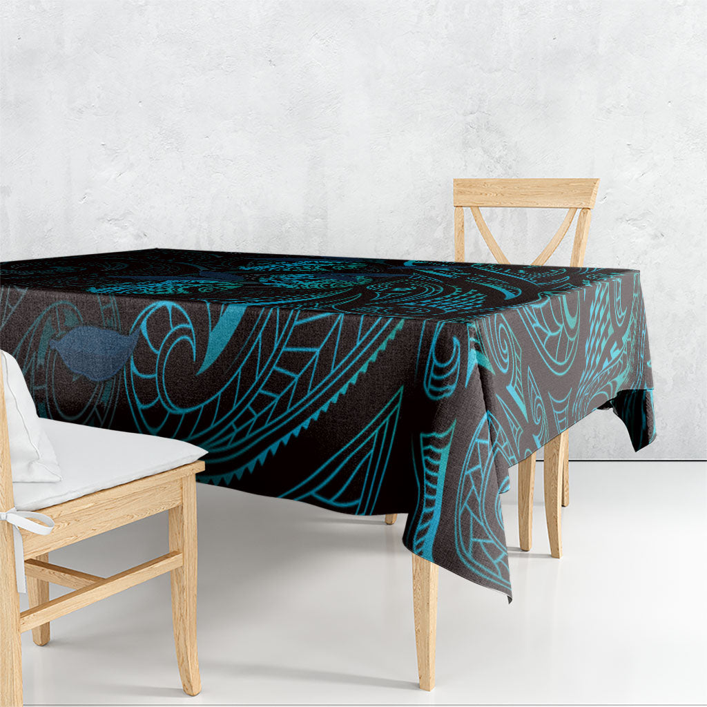 Hawaiian Mango Tribal Tattoo Tablecloth Teal Pacific Traditional Pattern