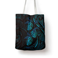 Hawaiian Mango Tribal Tattoo Tote Bag Teal Pacific Traditional Pattern