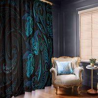 Hawaiian Mango Tribal Tattoo Window Curtain Teal Pacific Traditional Pattern