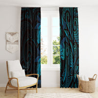 Hawaiian Mango Tribal Tattoo Window Curtain Teal Pacific Traditional Pattern