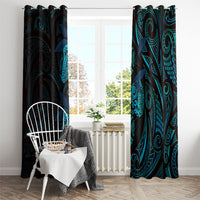 Hawaiian Mango Tribal Tattoo Window Curtain Teal Pacific Traditional Pattern