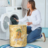 Hawaiian Mango Ukulele Laundry Basket Retro Yellow Hibiscus Pikake Lei