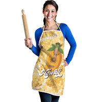 Hawaiian Mango Ukulele Apron Retro Yellow Hibiscus Pikake Lei
