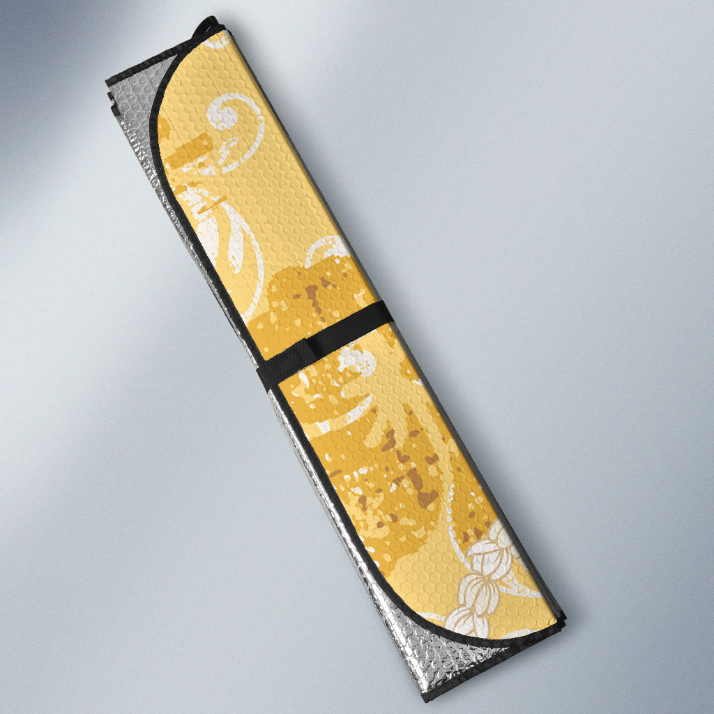 Hawaiian Mango Ukulele Auto Sun Shade Retro Yellow Hibiscus Pikake Lei