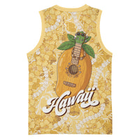 Hawaiian Mango Ukulele Basketball Jersey Retro Yellow Hibiscus Pikake Lei