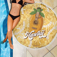 Hawaiian Mango Ukulele Beach Blanket Retro Yellow Hibiscus Pikake Lei