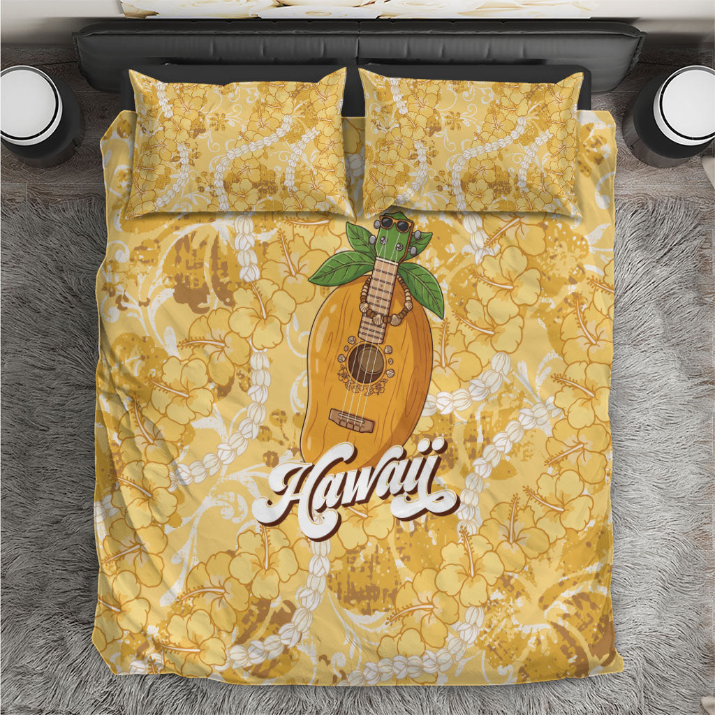 Hawaiian Mango Ukulele Bedding Set Retro Yellow Hibiscus Pikake Lei