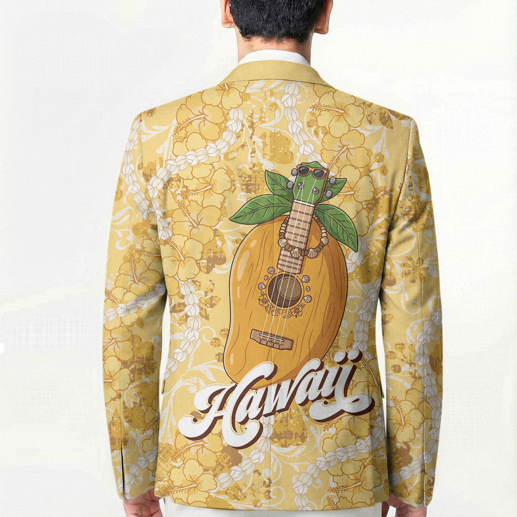 Hawaiian Mango Ukulele Blazer Retro Yellow Hibiscus Pikake Lei