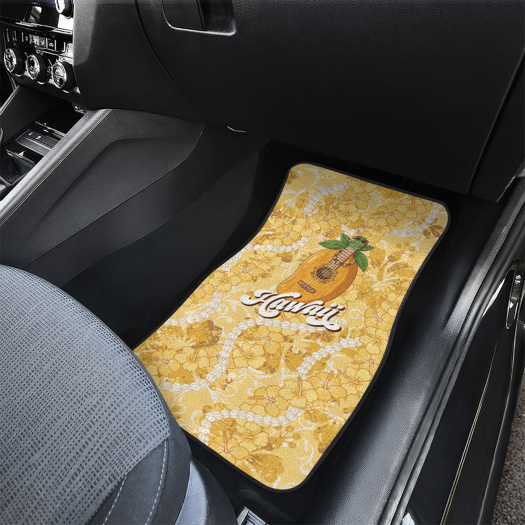 Hawaiian Mango Ukulele Car Mats Retro Yellow Hibiscus Pikake Lei