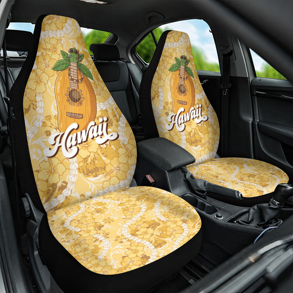 Hawaiian Mango Ukulele Car Seat Cover Retro Yellow Hibiscus Pikake Lei