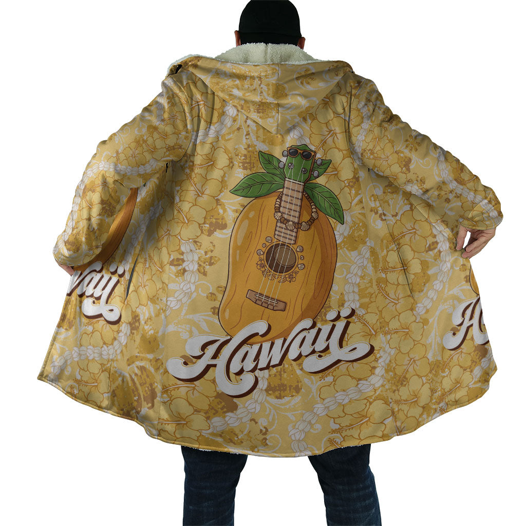 Hawaiian Mango Ukulele Cloak Retro Yellow Hibiscus Pikake Lei