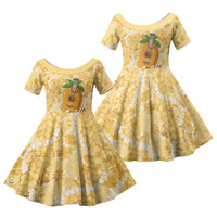 Hawaiian Mango Ukulele Family Matching Summer Maxi Dress and Hawaiian Shirt Retro Yellow Hibiscus Pikake Lei