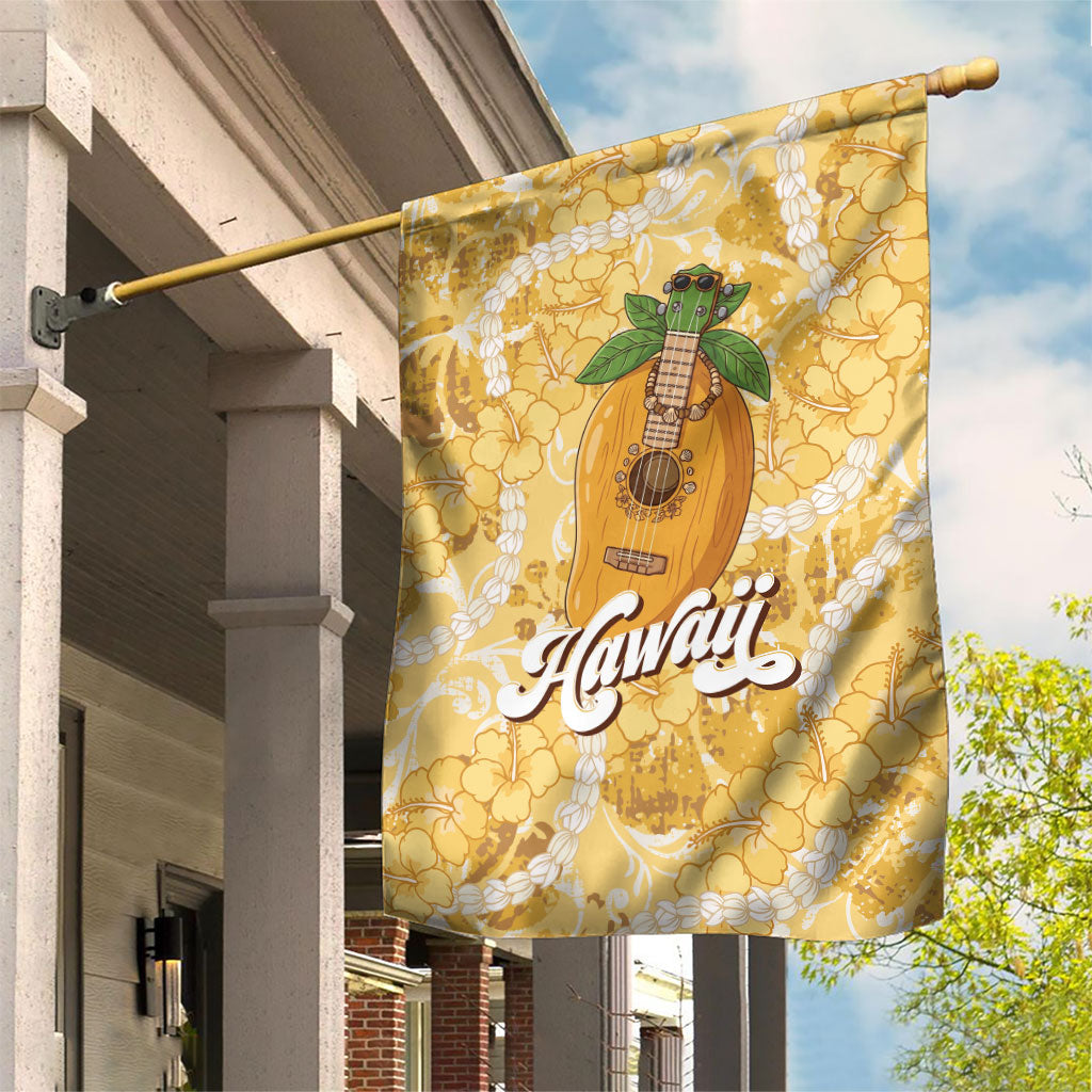 Hawaiian Mango Ukulele Garden Flag Retro Yellow Hibiscus Pikake Lei