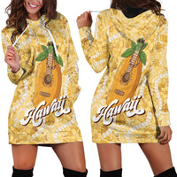 Hawaiian Mango Ukulele Hoodie Dress Retro Yellow Hibiscus Pikake Lei