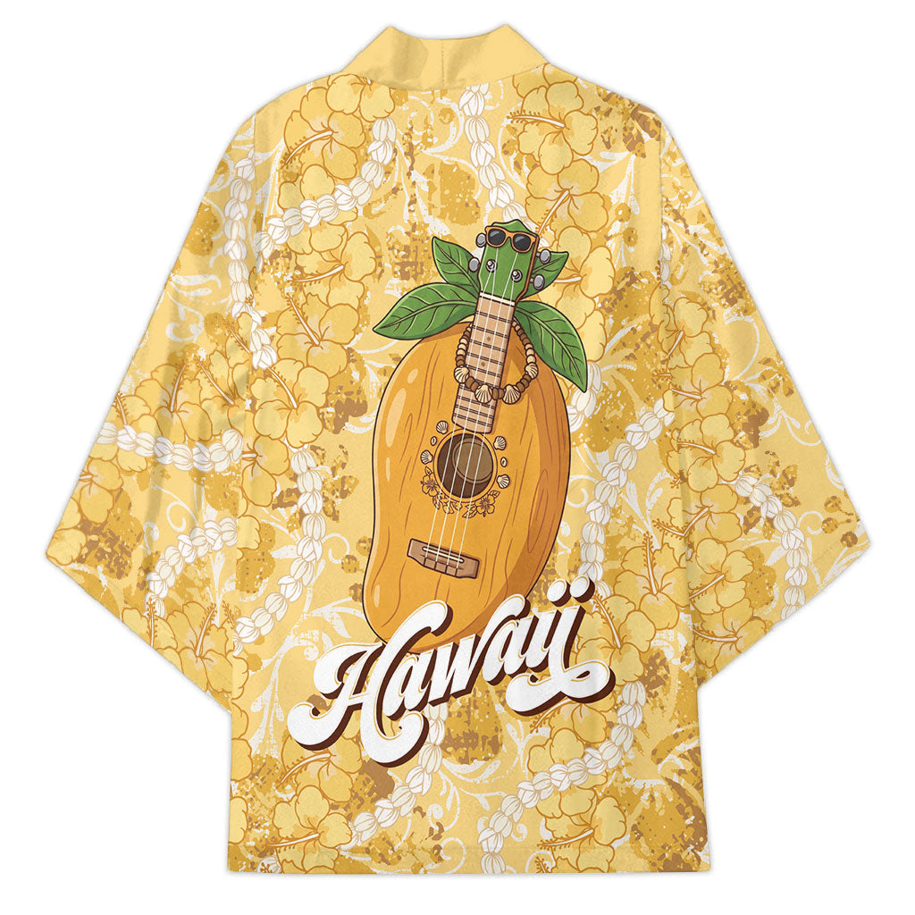 Hawaiian Mango Ukulele Kimono Retro Yellow Hibiscus Pikake Lei