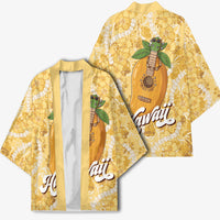 Hawaiian Mango Ukulele Kimono Retro Yellow Hibiscus Pikake Lei