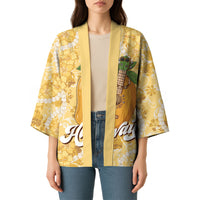 Hawaiian Mango Ukulele Kimono Retro Yellow Hibiscus Pikake Lei