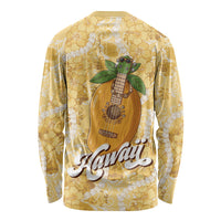 Hawaiian Mango Ukulele Long Sleeve Shirt Retro Yellow Hibiscus Pikake Lei