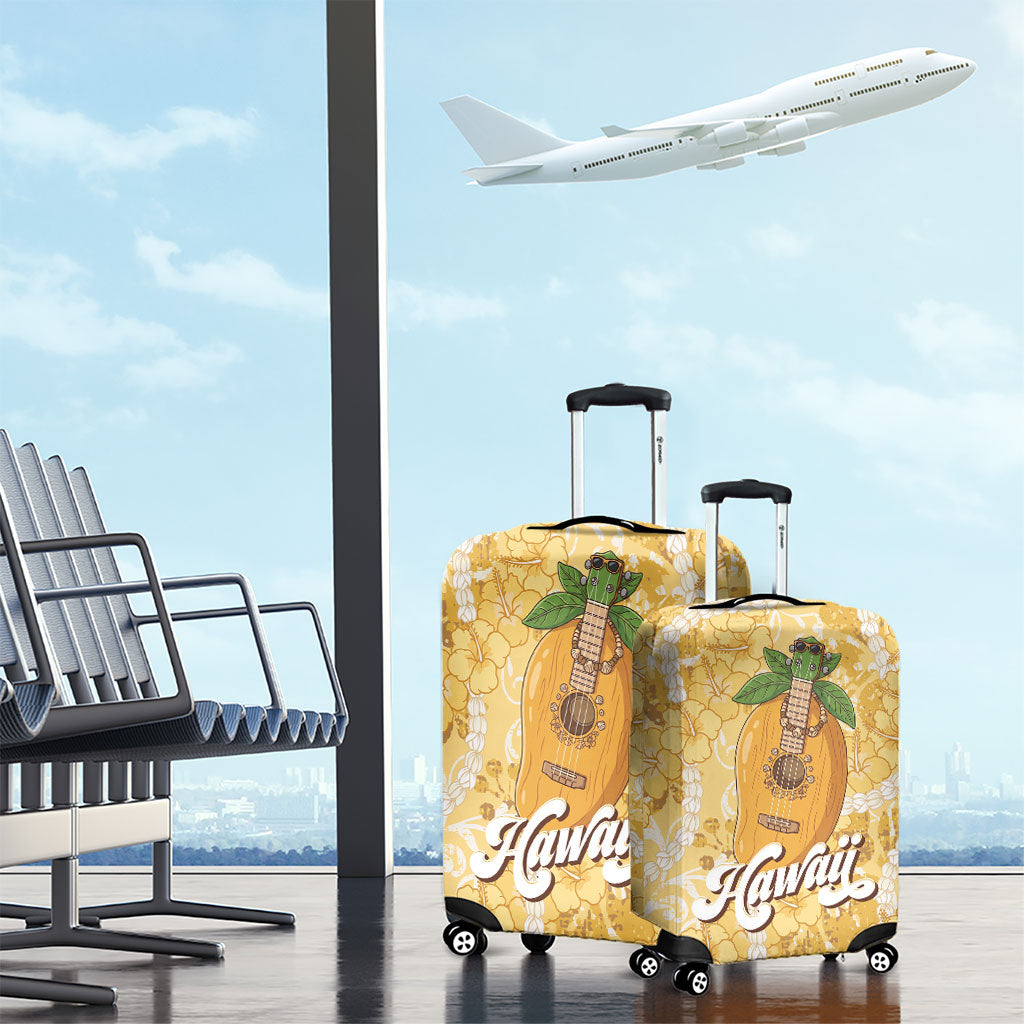 Hawaiian Mango Ukulele Luggage Cover Retro Yellow Hibiscus Pikake Lei