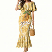 Hawaiian Mango Ukulele Mermaid Dress Retro Yellow Hibiscus Pikake Lei