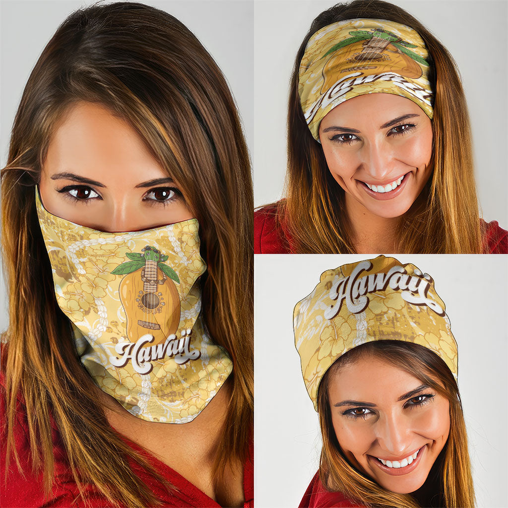 Hawaiian Mango Ukulele Neck Gaiter Retro Yellow Hibiscus Pikake Lei