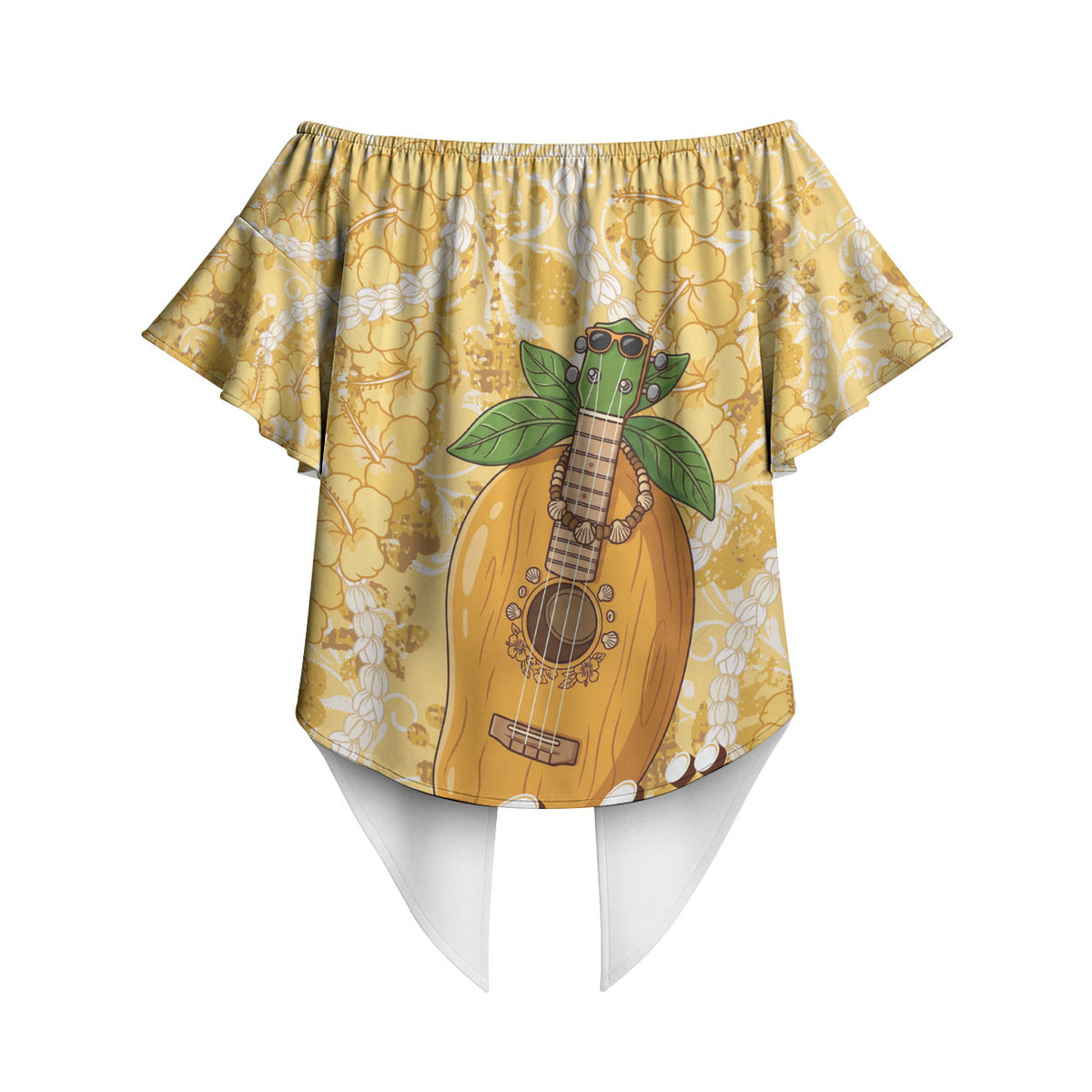 Hawaiian Mango Ukulele Off Shoulder Wrap Waist Top Retro Yellow Hibiscus Pikake Lei LT9 - Polynesian Pride