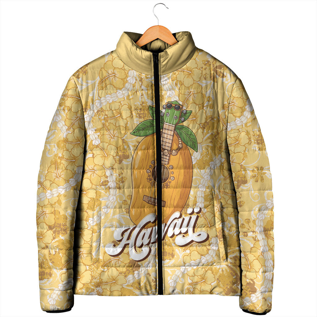 Hawaiian Mango Ukulele Padded Jacket Retro Yellow Hibiscus Pikake Lei