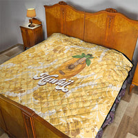 Hawaiian Mango Ukulele Quilt Retro Yellow Hibiscus Pikake Lei