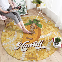 Hawaiian Mango Ukulele Round Carpet Retro Yellow Hibiscus Pikake Lei