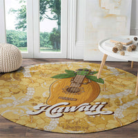 Hawaiian Mango Ukulele Round Carpet Retro Yellow Hibiscus Pikake Lei