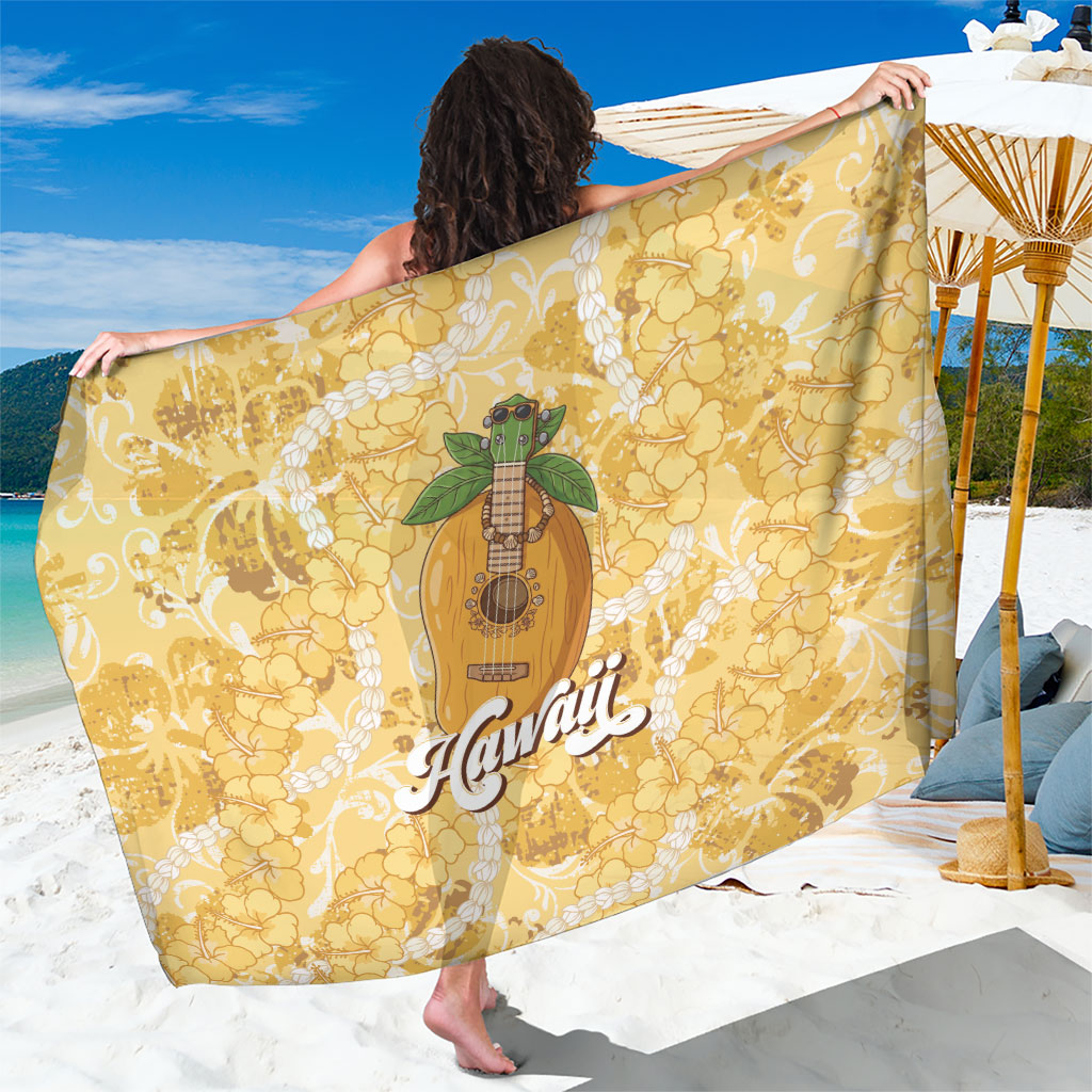 Hawaiian Mango Ukulele Sarong Retro Yellow Hibiscus Pikake Lei