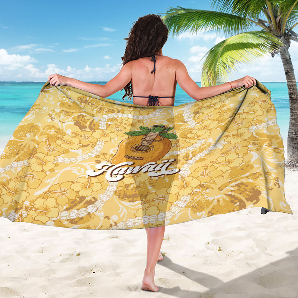 Hawaiian Mango Ukulele Sarong Retro Yellow Hibiscus Pikake Lei