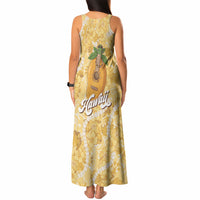 Hawaiian Mango Ukulele Tank Maxi Dress Retro Yellow Hibiscus Pikake Lei