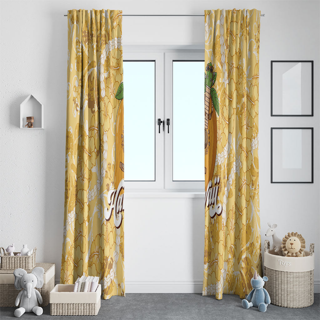 Hawaiian Mango Ukulele Window Curtain Retro Yellow Hibiscus Pikake Lei